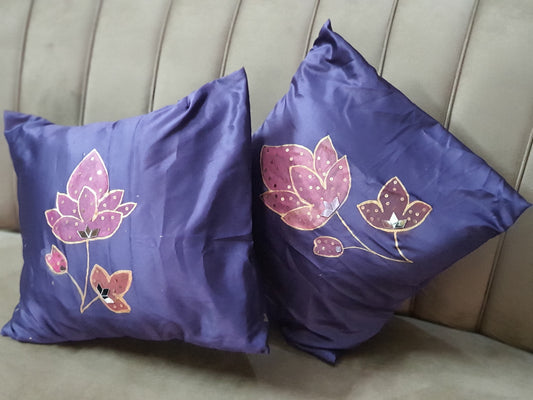 Hand-Painted Lotus Bloom Silk-Blend Accent Cushions (Set of 5)