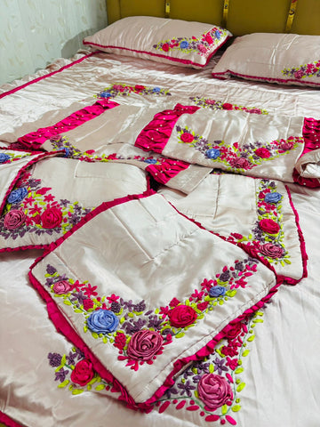 Floral Elegance Embroidered quilted  Bedding Set(10 pieces)