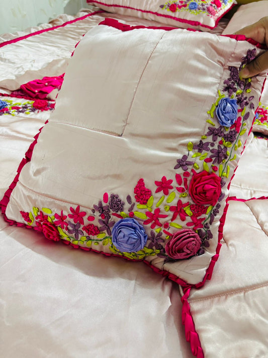 Floral Elegance Embroidered quilted  Bedding Set(10 pieces)