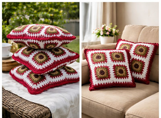 Handmade Granny Square Crochet Cushion Covers (Set of 5)